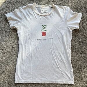 White Graphic Tee with Plant Design